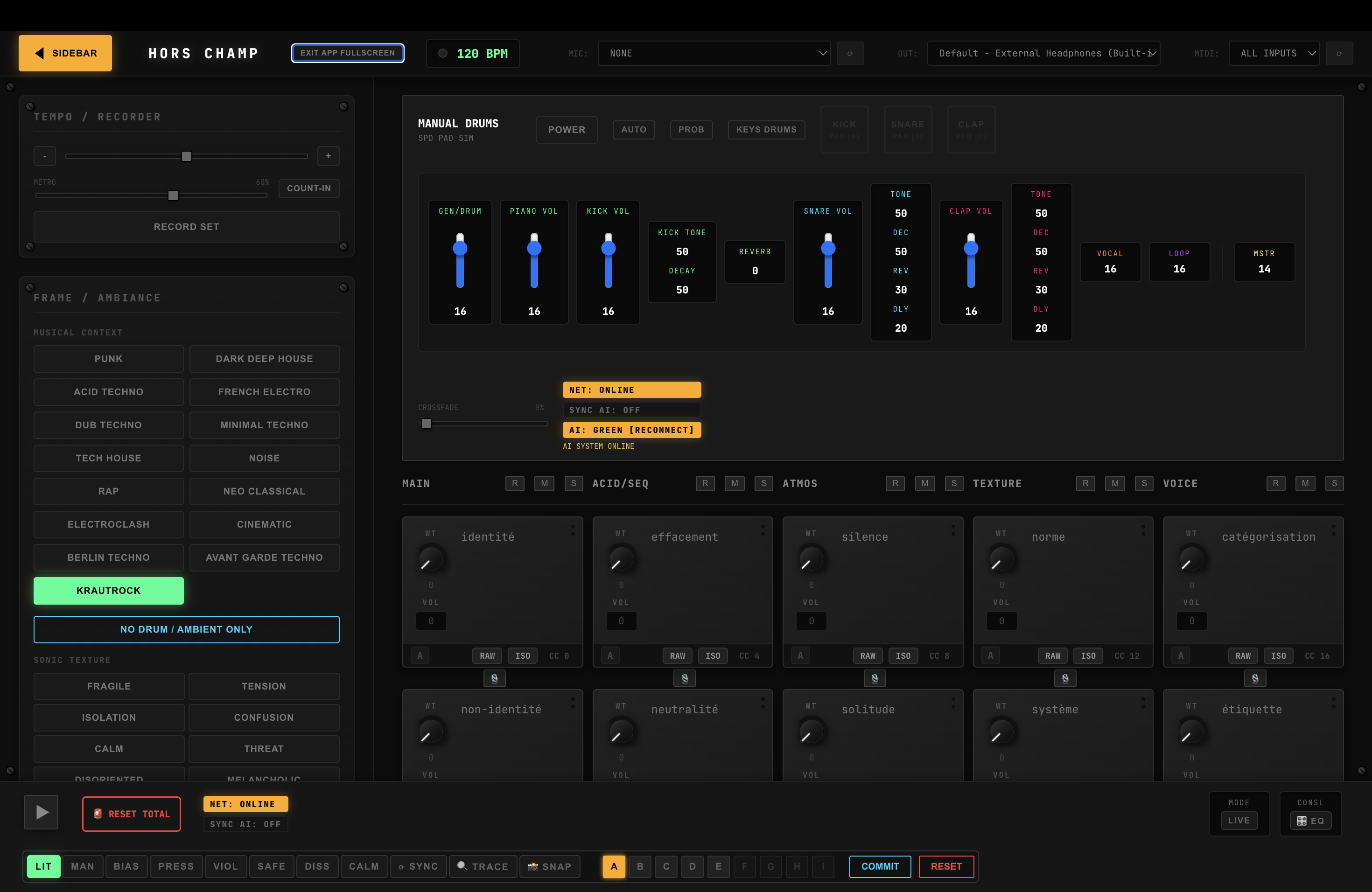 Hors Champ — interface de l'application de performance live